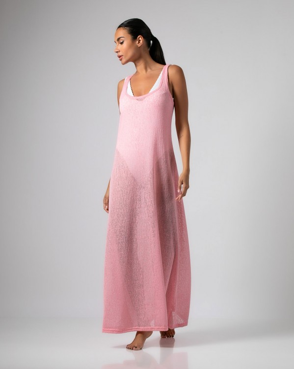 Φόρεμα αμάνικο maxi διάτρητο Ροζ