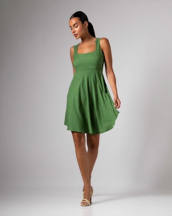 Φόρεμα mini με τετράγωνο ντεκολτέ Πράσινο